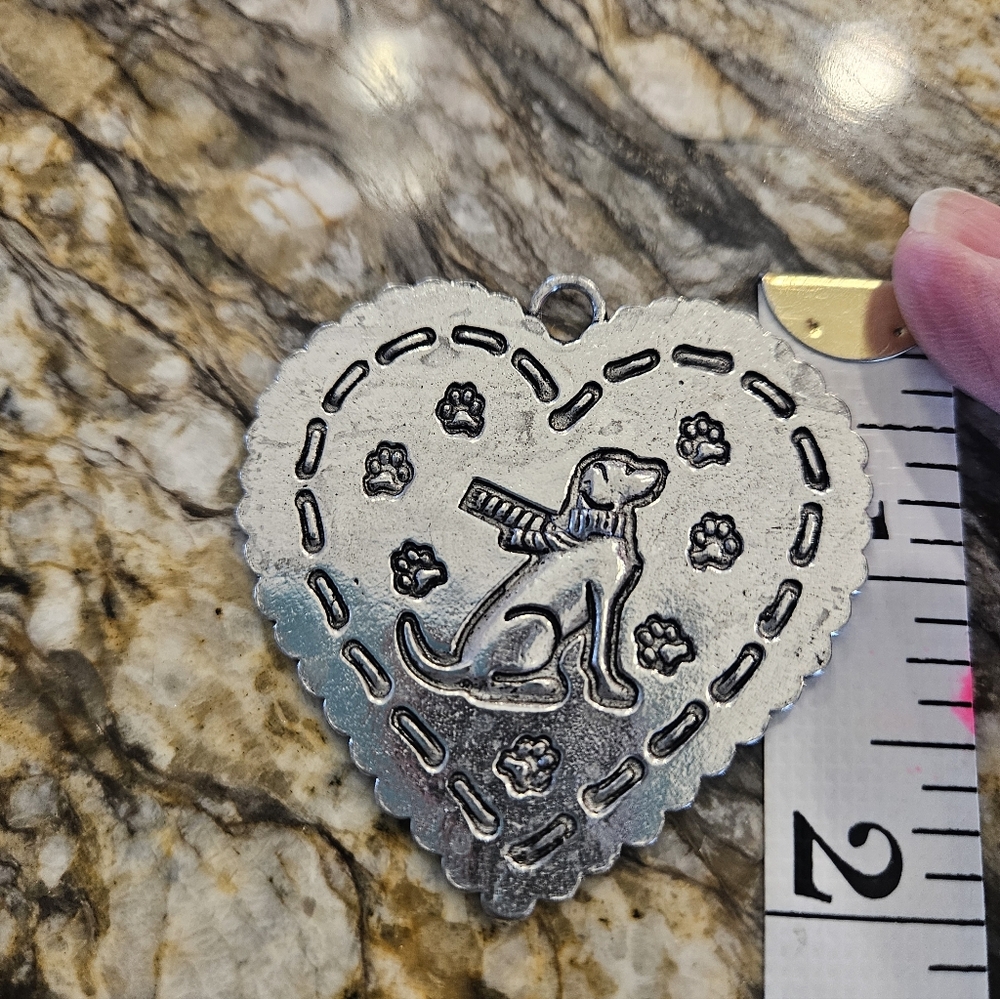 Solid Pewter Heart Dog Ornament - Picture 2 of 3